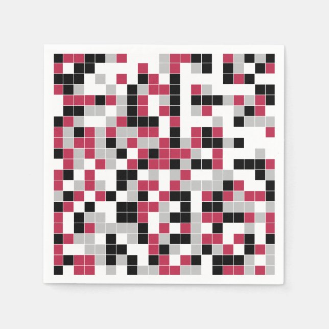 Modern Magenta Black Grey Geometric Napkin (Front)