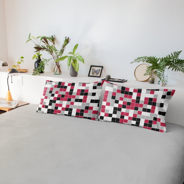 Modern Magenta Black Grey Geometric Pillowcase (Creator Uploaded)
