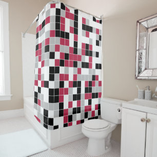 Modern Magenta Black Grey Geometric Shower Curtain