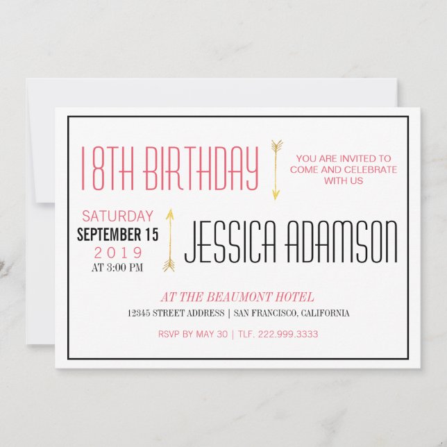 Modern Magenta & Black Typography | 18th Birthday Invitation (Front)
