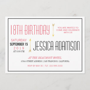 Modern Magenta & Black Typography   18th Birthday Invitation