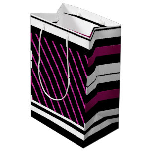 Modern Magenta Black White Bold Stripes Medium Gift Bag