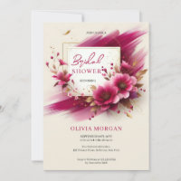 Modern magenta flowers gold frame Bridal