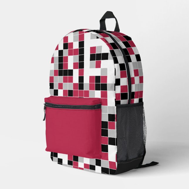 Modern Magenta Geometric Pattern Printed Backpack (Back Corner Right)