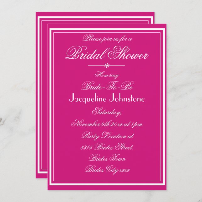 Modern Magenta Name Script RSVP Chic Bridal Shower Invitation (Front/Back)