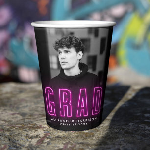 Modern Magenta Neon Graduation Paper Cups