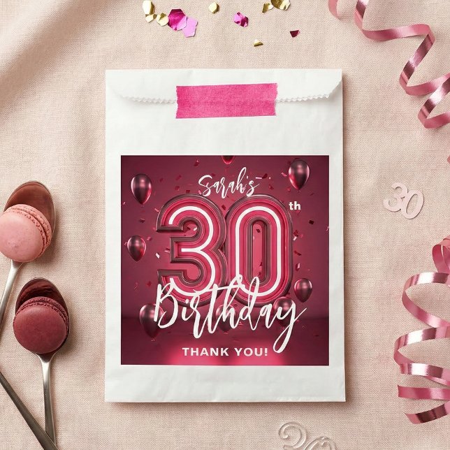 Modern Magenta Pink 30th Birthday Thank You Favour Bag (Creator Uploaded)