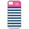 Modern Magenta Pink Navy Stripes Custom Monogram