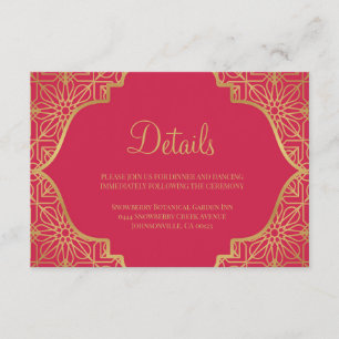 Modern Magenta Red Gold Wedding Enclosure Card