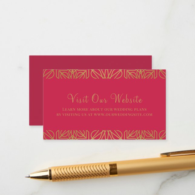 Modern Magenta Red Gold Wedding Enclosure Card (Front/Back In Situ)