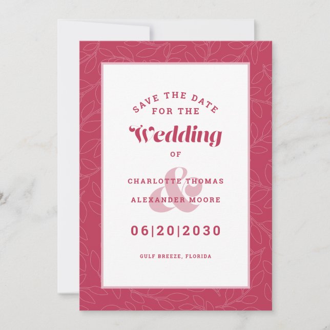 Modern Magenta Red Pattern Wedding Engagement Save The Date (Front)