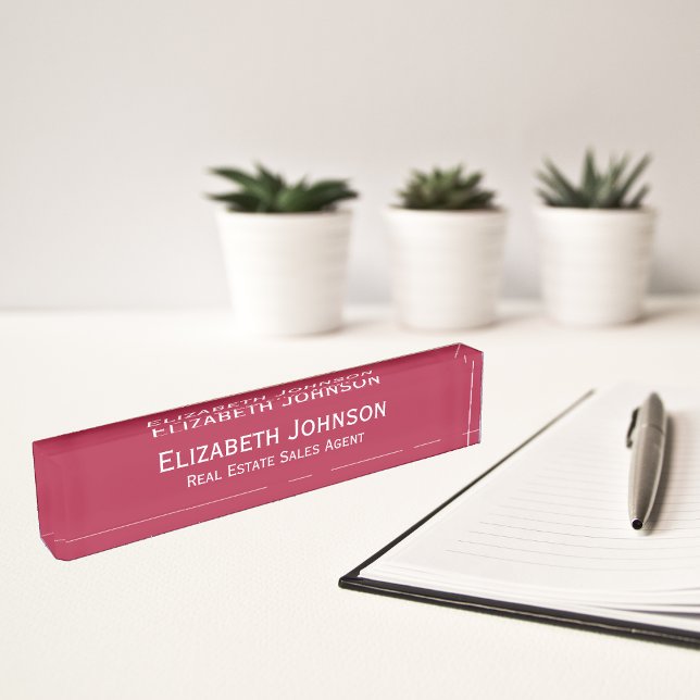 Modern Magenta Red Professional Business Executive Nameplate (Modern Magenta Red Professional Business Executive Desk Name Plate)