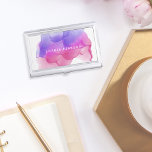 Modern Magenta Watercolor | Personalized Business Card Holder<br><div class="desc">Elegant and colorful business card holder features your name and/or business name in white,  overlaid on a vibrant watercolor inkblot in fuchsia pink,  purple,  and magenta. Matching business cards and accessories also available.</div>