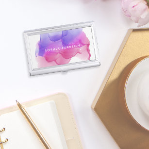 Modern Magenta Watercolor   Personalized Business Card Holder
