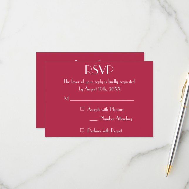 Modern Magenta Wedding RSVP Invitation Card (Front/Back In Situ)
