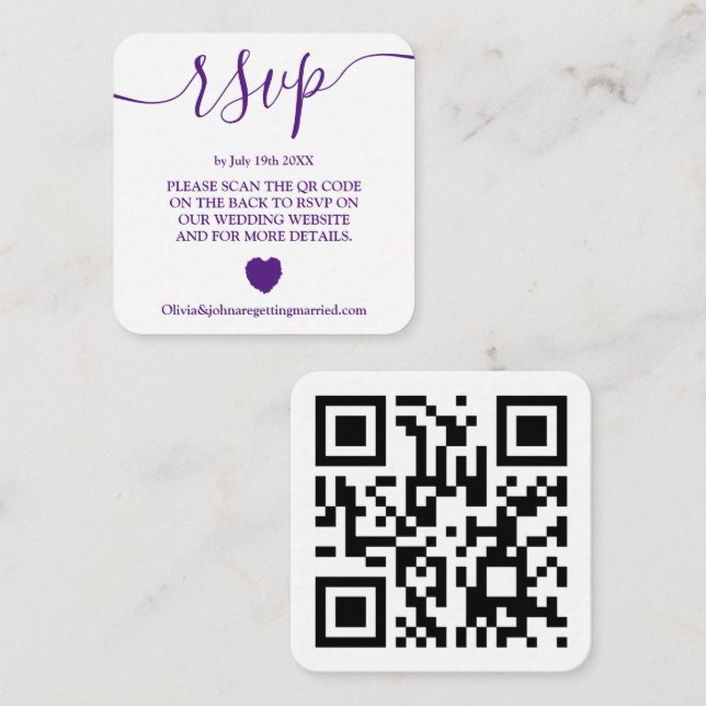 Modern Magenta wedding rsvp Qr code  Enclosure Car Card (Front/Back)