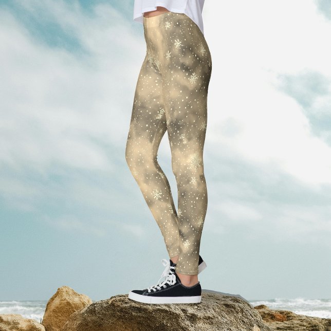 Modern Magic Gold Winter Snow Pattern Watercolor Leggings (Creator Uploaded)
