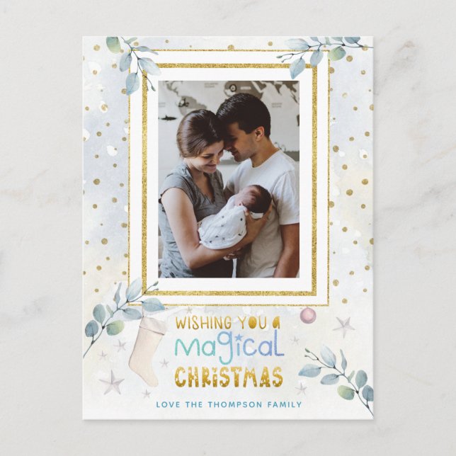 Modern Magical Christmas Pastel Colours Photo Name Postcard (Front)