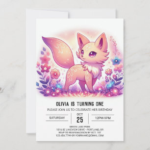 Modern Magical Fox 1st Birthday Invitation