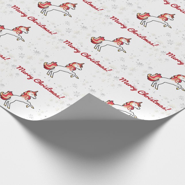 Modern Magical Unicorn Snowflakes Merry Christmas  Wrapping Paper (Corner)