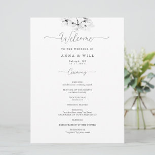 Modern Magnolia Art Black White Wedding Ceremony Program