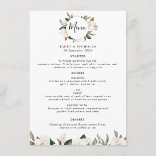 modern magnolia floral wedding menu