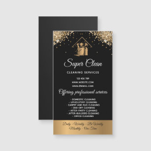 Modern Maid Cleaning House Sparkling Gold Glitter