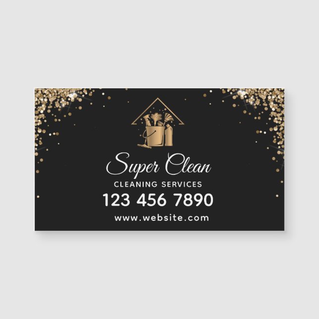 Modern Maid Cleaning House Sparkling Gold Glitter (Front)