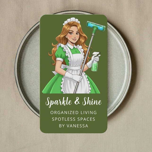 Modern Maid House Cleaning Housekeeping Luxury Business Card (Creator Uploaded)