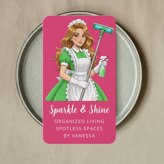 Modern Maid House Cleaning Housekeeping Luxury Business Card (Creator Uploaded)