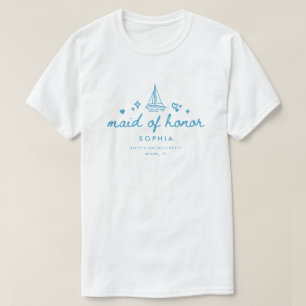 Modern Maid of Honour Blue Script Lake Bachelorett T-Shirt