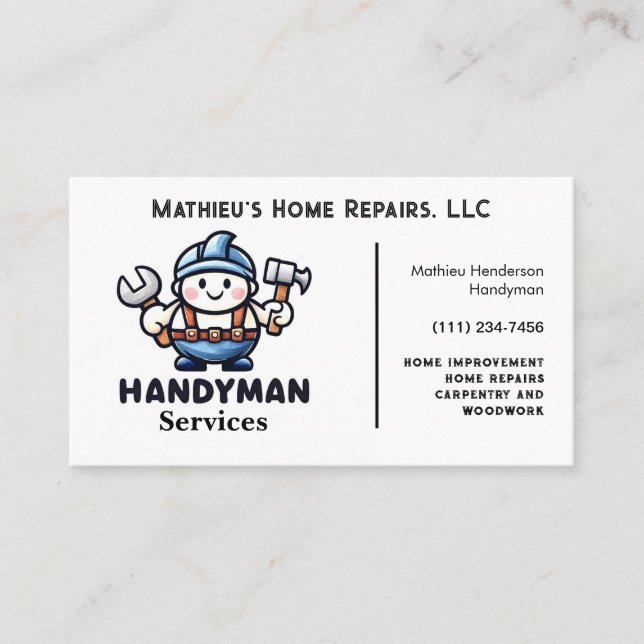 Modern Maintenance Handyman Business Card (Front)