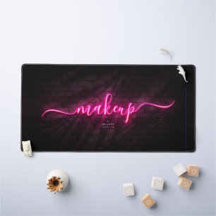 Modern Makeup Artist Beauty Monogram Neon Pink Desk Mat