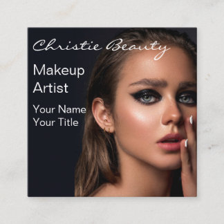 Modern Makeup Artist customer photo elegant script Square Business Card