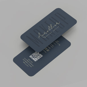 Modern Makeup Artist Monogram Dark Blue Script QR Business Card