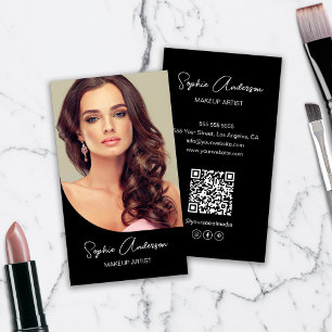 Modern Makeup Artist Photo Black Business Card