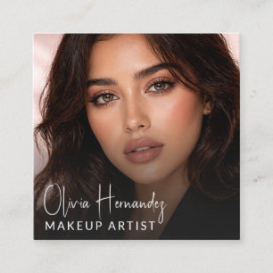 Modern Makeup Artist Photo Blush Pink Script Square Business Card