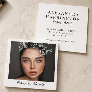 Modern Makeup Artist Photo Elegant Script Square Business Card