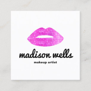 Modern Makeup Artist Pink Sequin Lips Square Square Business Card