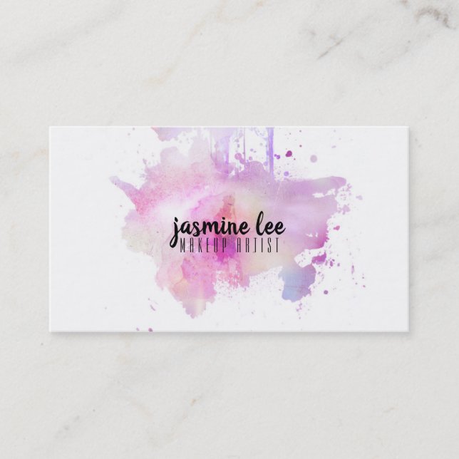 modern makeup artist watercolor purple grunge pink business card (Front)