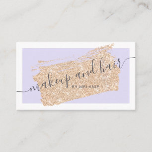 Modern makeup hair gold glitter lavender frame business card