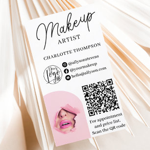 Modern makeup logo Qr code 2 photos Business Card