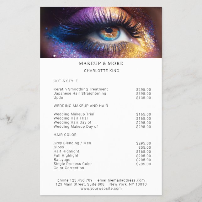 Modern, Makeup Photo Glitter Salon Price List  Flyer (Front)