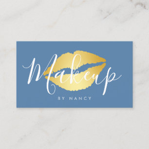 Modern Makeup Typography  Dusty Blue Lips Business Card