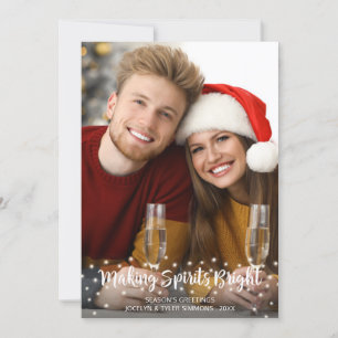 Modern MAKING SPIRITS BRIGHT Script Lights Holiday Card