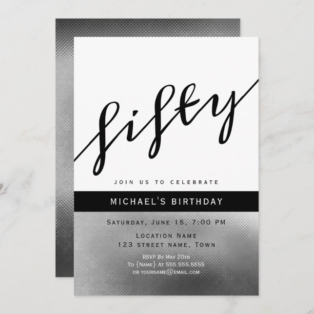 Modern Male 50th Birthday Invitation (Front/Back)