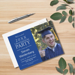 MODERN MALE BLUE 2025 GRADUATION PARTY INVITATION POSTCARD