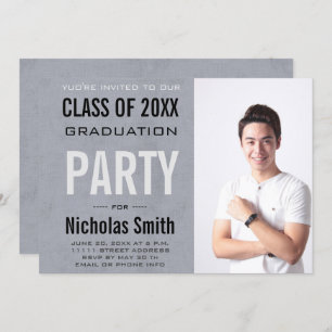 Modern Male Grad Blue Graduation Party Invitation