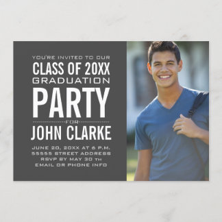 Modern Male Grad | Grey Graduation Party Invitation