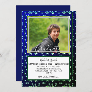 MODERN MALE GRAD STARS BLUE GRADUATION PARTY INVITATION